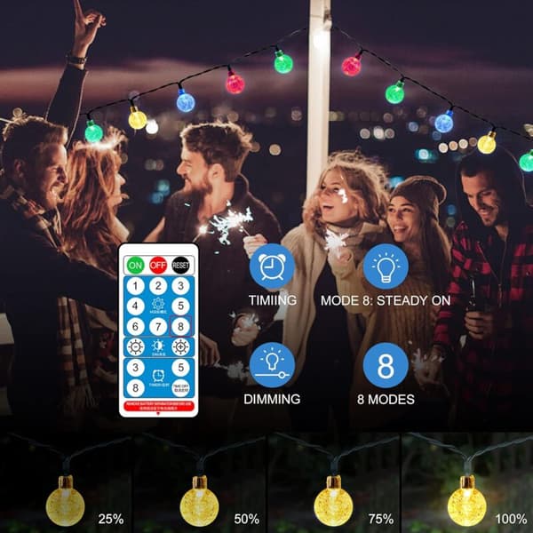 Solcelle Lyslenke, Utendørs Solcelle Julelys, 6.5M 30LED Krystallkuler Solcelle Lyslenke 8 Moduser IP65 Vanntett Solcelle Utendørs Hage