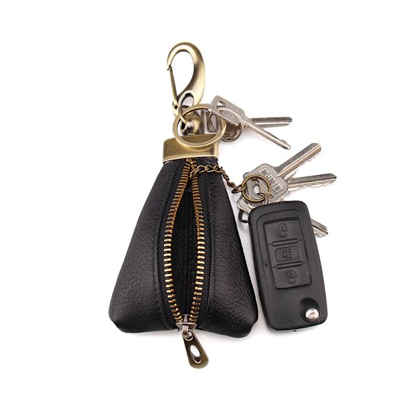 Vintage lädernyckelpåse nyckelväska för män liten plånbok Porte Clef plånbok äkta läder minipengar plånbok nyckelfodral, svart färg
