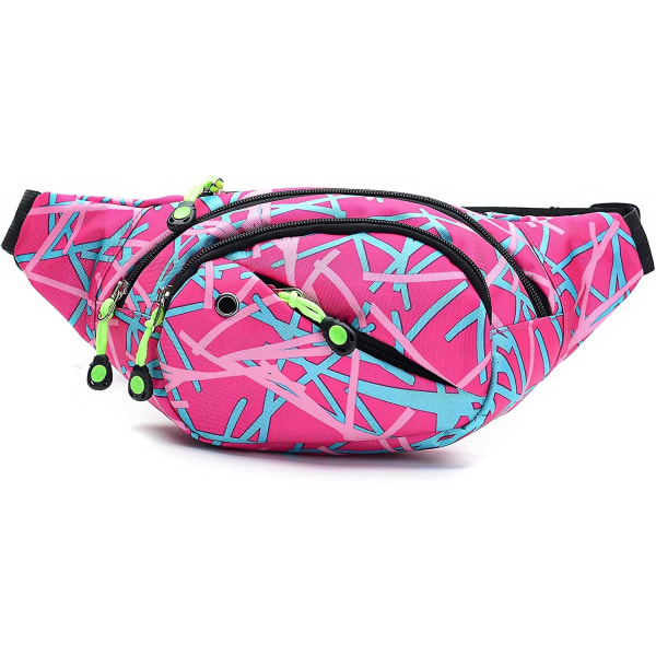 Midjeväsk Fanny Pack, Trendig Bumbag för Kvinnor Män, 4 Fack Justerbar Midjeväska för Löpning Vandring Rosa