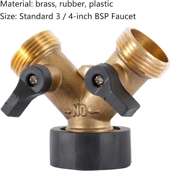 Dobbel vaskemaskin kran, 2-veis Y hageslange kran splitter for 3/4\" forsyningslanger, kraftig messing dobbel hage utendørs kran