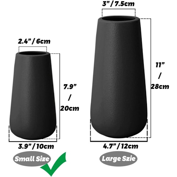 Höjd 20 cm Svart Keramisk Konisk Vas för Pampas, Modern Hög Dekorativ Vas för Bordsdekoration