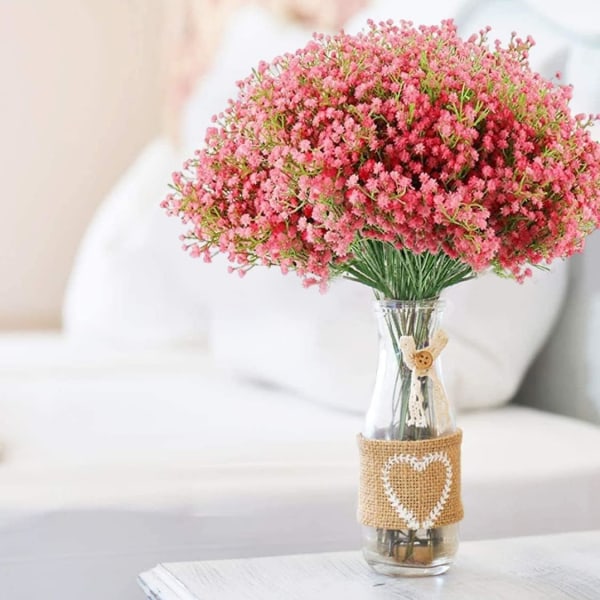 6 stk. Realistiske kunstige Gypsophila blomstergrene til bryllupsfest, blomsterdekoration, boligindretning (Pink)