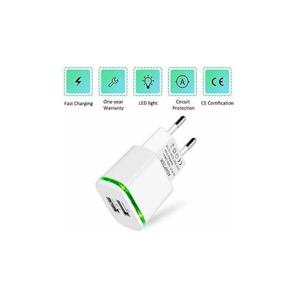 USB Väggladdare, 2-pack 2.1A 5V 2 Portar Universal Strömadapter LED Ersättning för iPhone 11 XR X XS Max 8 7 6 6S Plus 5S, Samsung Galaxy/Note, Pad,