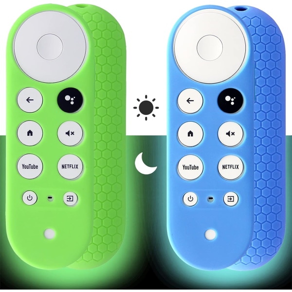2 stk fjernbetjeningscover (Glow in the Dark) Kompatibel med 2020 Chromecast med Google TV Voice Remote, Anti-Slip Shockproof Silikone Protective C