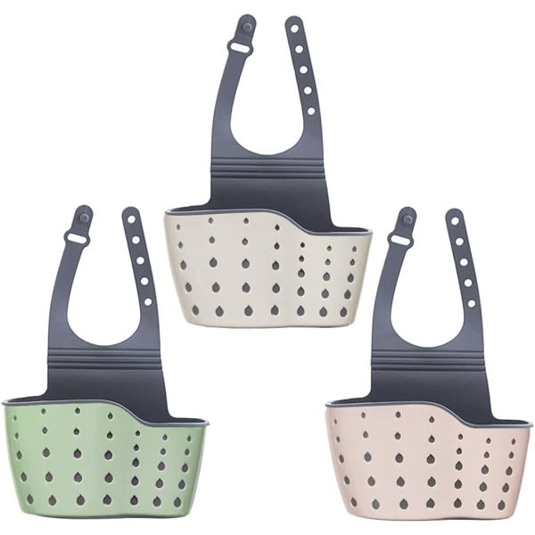 3 Pcs Kitchen Sink Sponge Holder, Portable Sink Shelf, Hanging Strainer Organizer Storage Bag with Adjustable Strap and Drain Holes for Drying