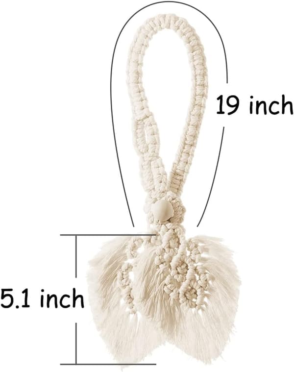 2-pack Boho gardinbindningar, handvävda bomullsgardinbindningar med justerbara naturliga träpärlor (Beige)