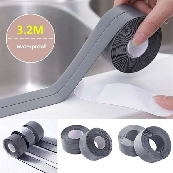 Anti-Mögel/Vattentät Självhäftande Tätning, PE tätningstejp för badrum/kök/toalett/grå vägg (2-pack)