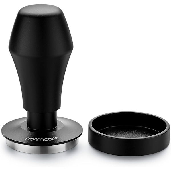 Kaffetamper 53,3 mm - Fjädertamper - Barista Espressotamper med 15lb/25lb/30lb utbytesfjäder - Platt botten, Svart