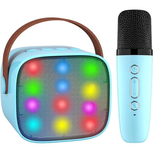 Lasten karaoke-kone mikrofonilla (sininen), kannettava Bluetooth-karaoke-kone lapsille ja aikuisille, jossa äänenmuuttamisefekti ja LED-valo, syntymäpäivä