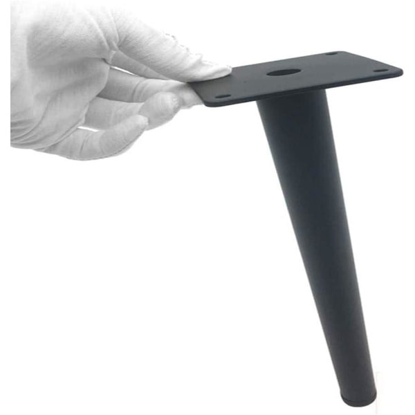 4 stk. skrå bordben i metal, kegleformede møbelben, 201 rustfrit stål, sort, 10 cm højde, skridsikker lydløs bund til sofaer, borde