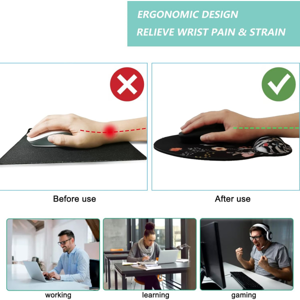 Mouse pad with wrist support, ergonomic mouse pad with memory foam wrist rest pad, non-slip rubber base gaming mouse pad for home office computer fl