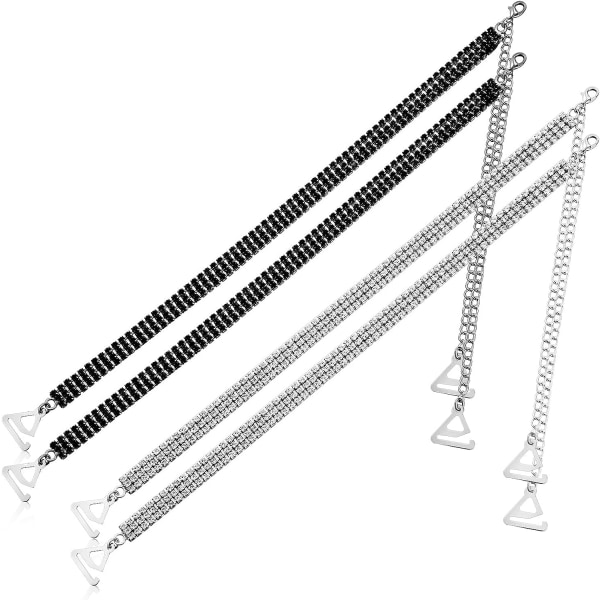2 par rhinestone bh-stropper (sølv og sort) Justerbar i