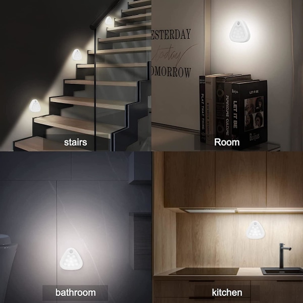 Automatisk LED-nattlampa, rörelsesensor LED-lampa, med magnetisk självhäftande remsa för sovrum, trappor, hall (batteri ingår ej) Varmt ljus