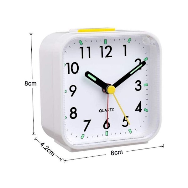 Tystgående Analog Väckarklocka, Mjuk Väckning, Bip-ljud, Ökande Volym, Snooze- och Ljusfunktioner, Batteridriven, Enkel Inställning, Vit