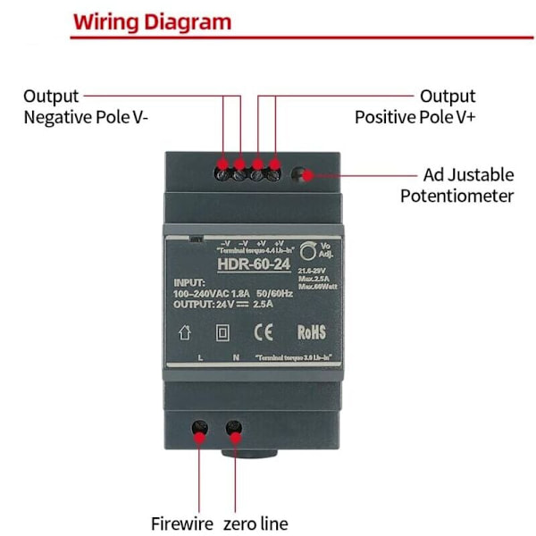 HDR Strömförsörjning för DIN-skena, Ultra Slim DIN-skena Strömförsörjning/3SU HDR-60-24, 24V 2.5A 60W