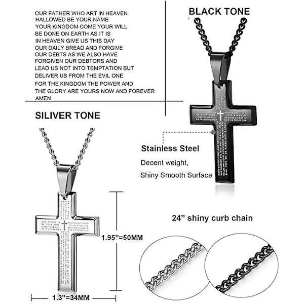 Korshengsmykke Personlighet Herrens Bønn Halskjede For Menn Kvinner (Svart)