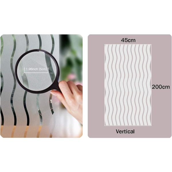 Ikkunakalvo Privacy Frosted Self Adhesive Ikkunatarra Ei Staattista Liimaa Cling Läpinäkymätön Lasikalvo UV-suoja Aaltokuvio 44,5x200cm