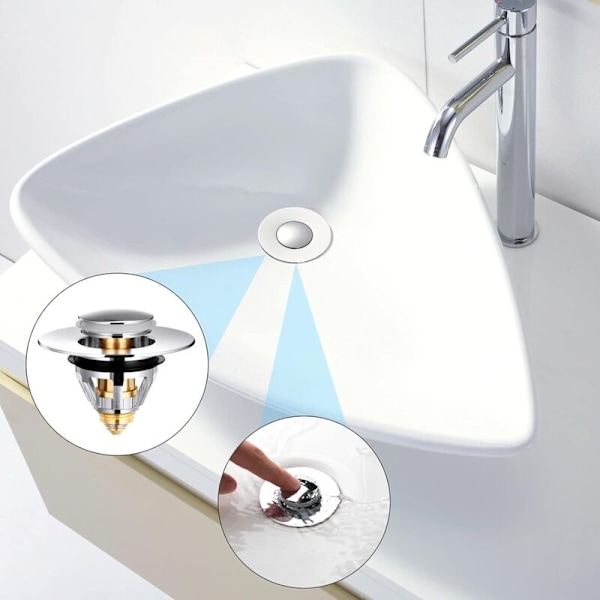 Universell Pop-Up Lavabo-pakke, anti-blokkert avløpsblomst, rustfritt stål og ren kobber badekar, anti-hår for hull fra 34 til 38 mm