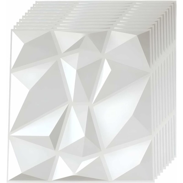 Sett med 12 3D-teksturerte veggpaneler, dekorative veggfliser i stue, for innvendig veggdekorasjon i hvitt, PVC-veggdekorasjon