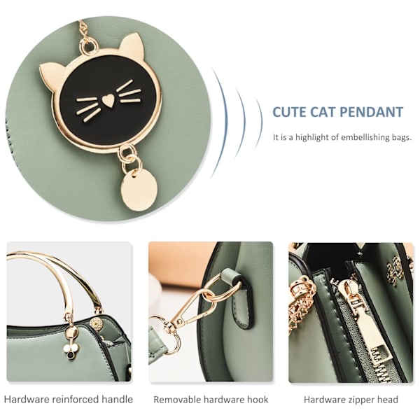 Dammode Handväska Liten Crossbody Väska Flickor Dam Rund Axelväska PU Läder Crossbody Väska Söt Handväska Plånbok med Katt Hänge (Svart)
