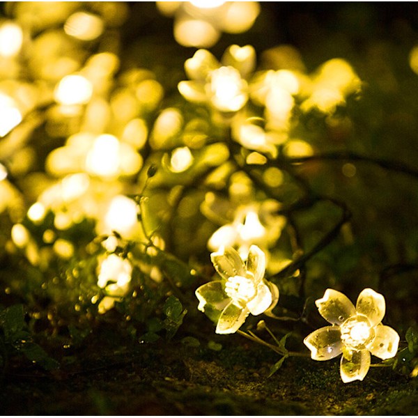 Solcellsstränglampor, Körsbärsblomform, Vattentäta LED-lampor för Utomhus, Trädgård, Terrass, Hem, Juldekoration (12M Varmvit)