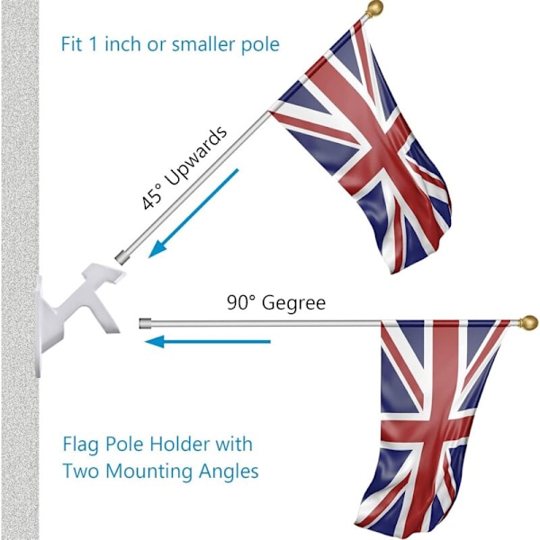 Flaggstångsfäste (vit), externt flaggstödsfäste, robust flaggstödsfäste i metall, monteringsfästen i aluminiumlegering, utomhusflaggstödsfäste - solid och anti