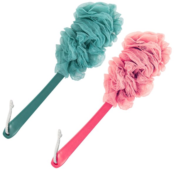 Badborste - 2-pack Rygg Scrubber för Duschen, Loofah Svampborste Kroppsexfoliering, Långskaftad Duschborste, Loofah Stick för Ryggbruk