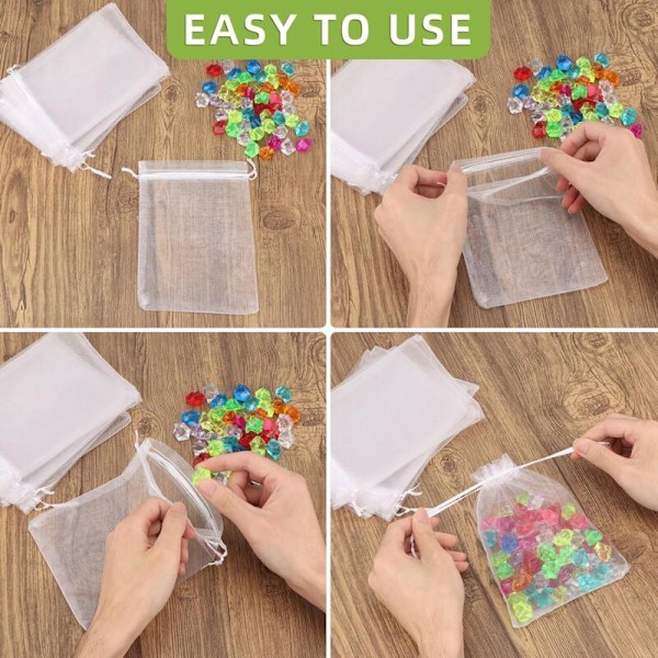 Sæt med 100 organza poser - 13 x 18 cm - Gaveposer til fester, bryllupper, smykkeposer, slikposer og makeup poser (hvid - 13 x 18 cm)