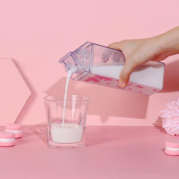 2 stk. i transparent mælkekarton, 500 ml genanvendelig plastikvandflaske, let at transportere, egnet til udendørs sport, rejser og camping