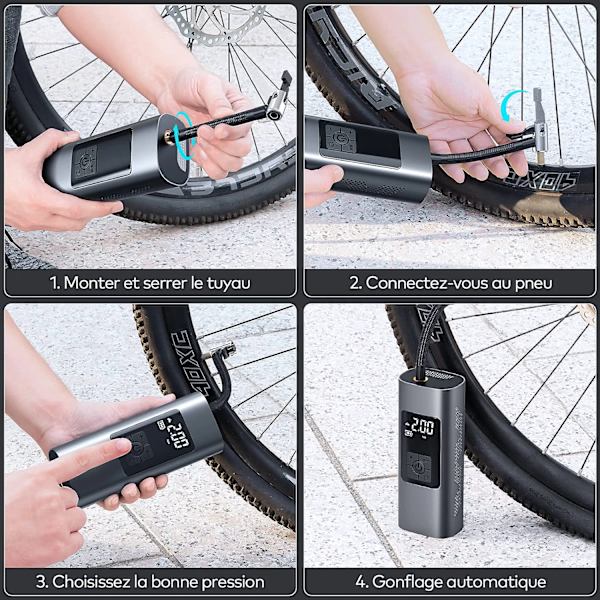 6000mAh Mini Elektrisk Luftpump, Bärbar Luftkompressor Sladdlös Däckuppblåsare 150PSI med Digital LCD-display, Elektrisk Cykelpump med