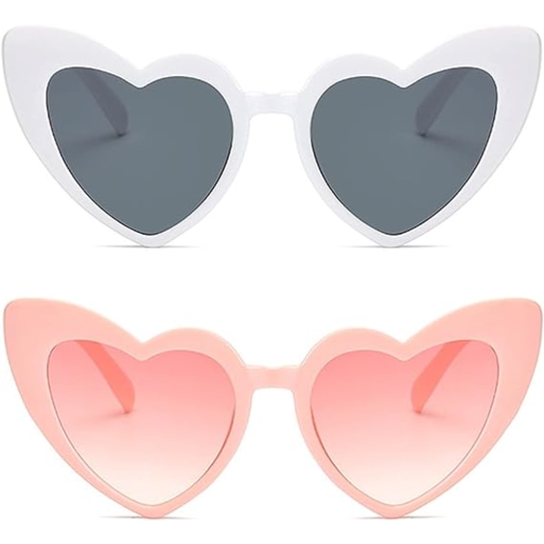 2 stykker hjerteformede solbriller (rosa, hvite) for kvinners vin