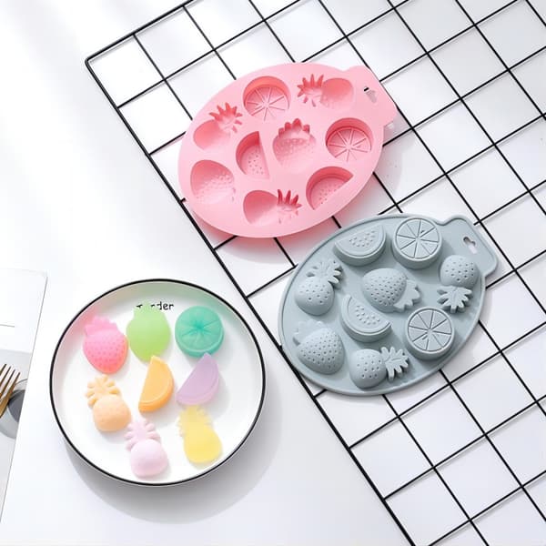 2 kageforme, frugtformede silikoneforme, DIY chokolade bageværktøj, isform (pink, blå)