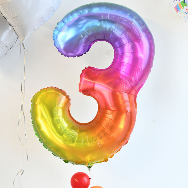 3. bursdagsballonger Fargerike - Stor nummer 3 ballong nummer 3