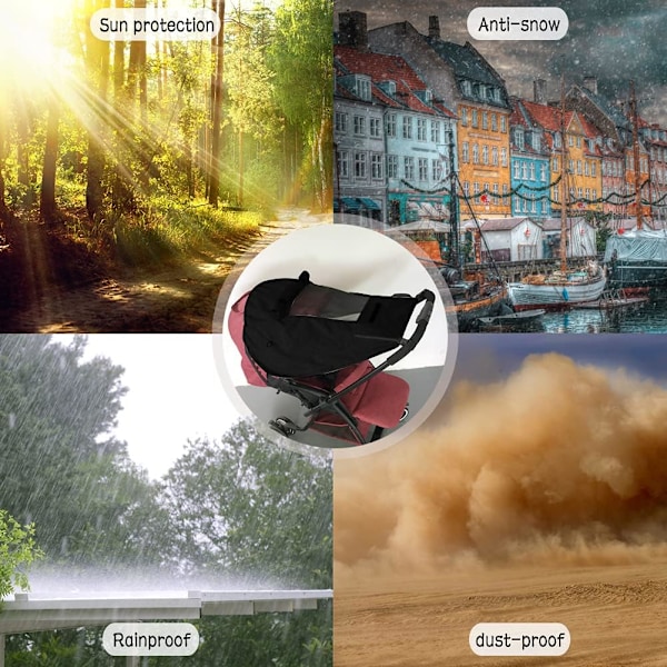 Barnvagnssolskydd, Barnvagnsparasoll med takfönster och dubbla vingar, Justerbar Sufflett Sufflett Solskydd Vattentät, med UV 50-skydd (Svart)