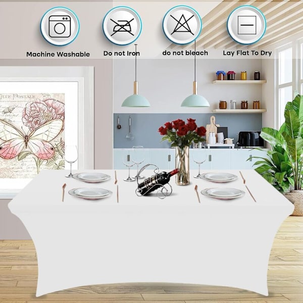 Hvit duk for klappbord 180 cm, hotell restaurant bryllup eksponering dekorasjon, firkantet duk elastisk bord