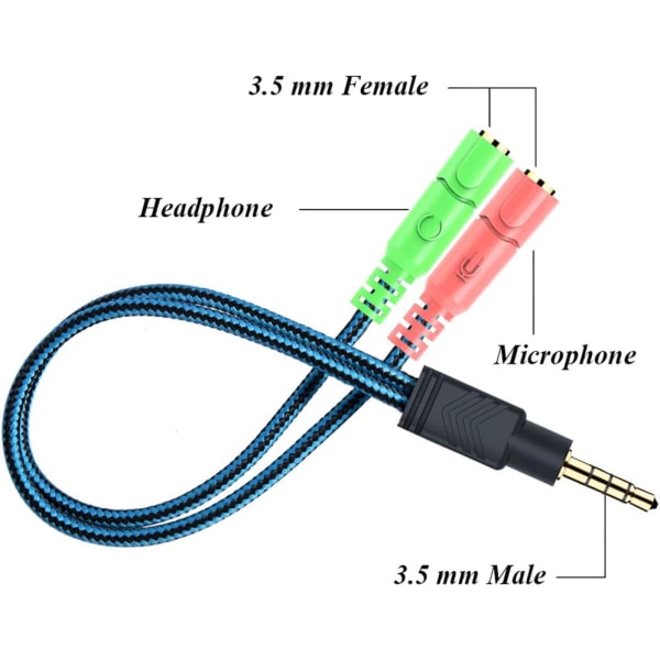 Adapter Dubbeljack Mikrofon Headset PC 3,5 mm Hane till Dubbel Fe