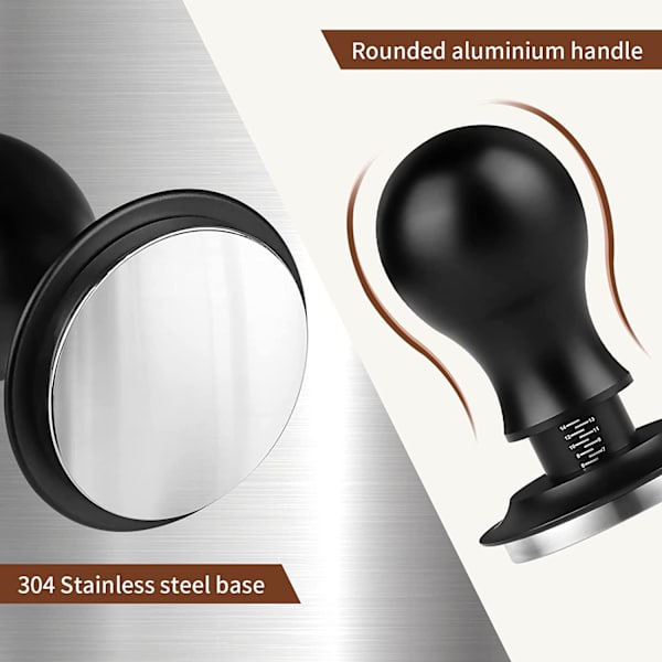 Espresso Tamper 51mm, Rustfrit Stål Kaffe Presser, Fjederbelastet Espresso Tamper med Skala, Kaffemaskine Tamper Sæt med Silikonepude og Espres