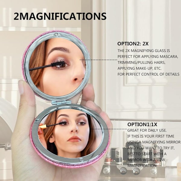 2 stk. spejl lomme makeup pu, mini dobbeltsidet foldespejl til rejser, professionelle ture (rund sort)