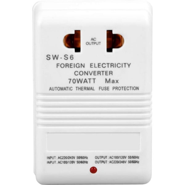 70W Spenningsomformer Transformator 110V/120V til 220V/240V, CN Standard Plugg