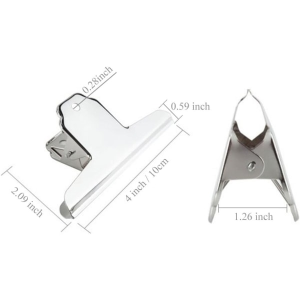 4 tum Bulldog-klämma, 10-pack rostfritt stål mappklämma silver bindeklämmor