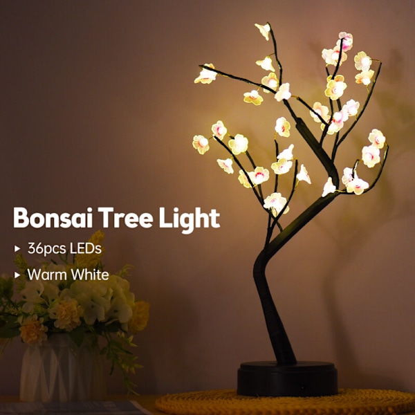 Sakuraträdslampa, 18 tum (ungefär 45,7 cm) 36 LED Bonsai Trädlampa, Batteri / USB-driven Dekorativ nattlampa, Julklapp