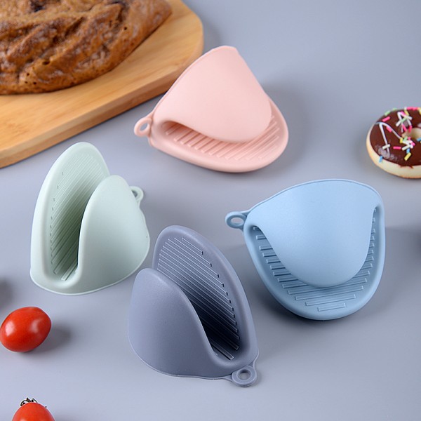 Blå 2 par tykke silikon varmebestandige ovnshansker for matlaging, baking, steking og steking