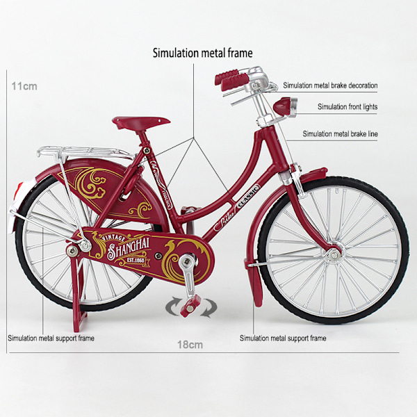 Metallcykelmodell för hemmakontor, dekorativ konst, prydnadsföremål, staty, kreativ 1/10 retro järncykelmodell, retro prydnad, röd