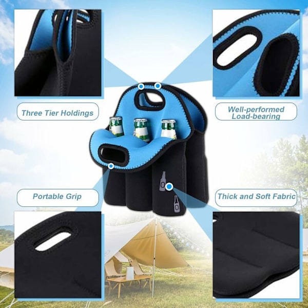 6 kappaleen setti isomaalisia pusseja piispojen pidikkeille, eristetty neopreenipiispa olutpulloille, ulkoilma-twlment-pussi oluelle ja juomille Clai Blue Tra:lla