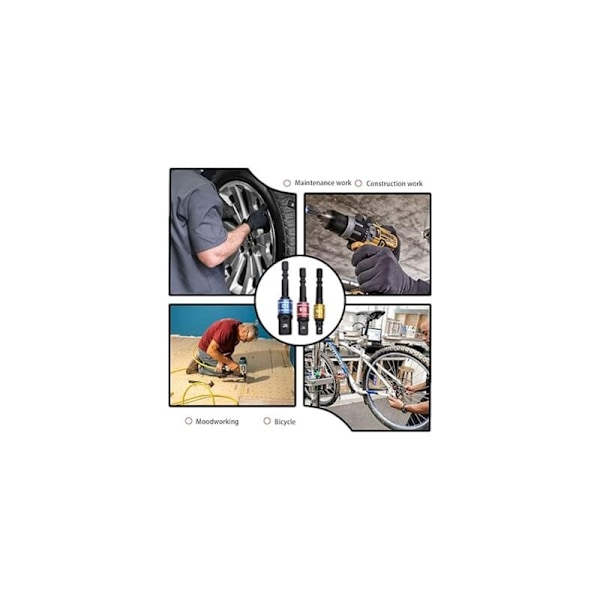 Hylsyadapterimuunnin, kuusiokoloavainsarja, 3 osaa, hylsyn jatkopääsarja 1/2 \"3/8\" 1/4 \"(Musta)