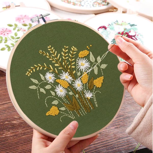 3-pack broderikit för nybörjare, 8-tums tryckt broderikit med mönster och instruktioner, korsstygnsstartkit för vuxna hantverk
