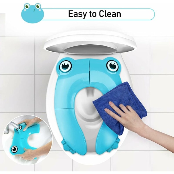 Børnetoiletreducer Baby Toilet Reducer, Rejsetoiletreducer, Sammenklappelig Børnetoiletsæde, Rejse Sammenklappelig Toiletsæde med 1 Bærepose, Blå Frø