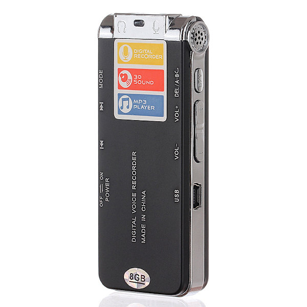 (Sort) 8 GB bærbar digital optager med dobbelt mikrofon MP3-afspiller til forelæsninger/præsentationer/interviews/klasser.