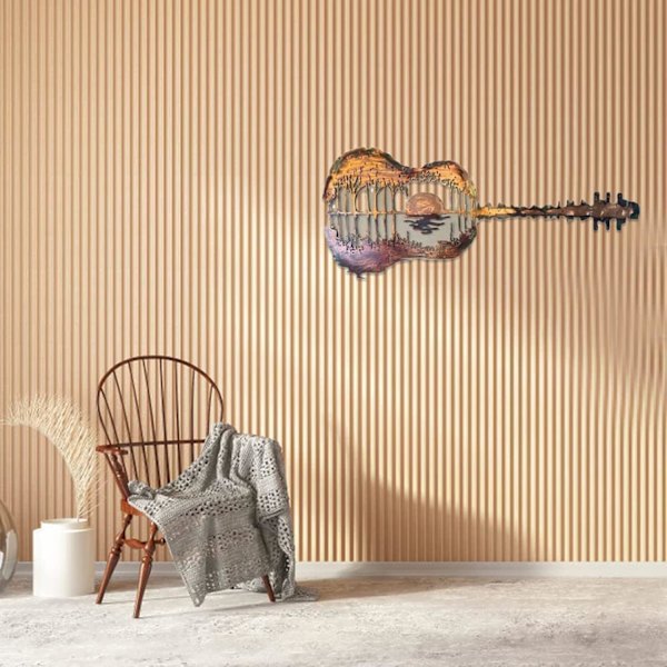 Abstrakt gitar metallkunst dekorasjon håndverk, metall smidd jern skog gitar, utendørs innendørs gårdsplass gitar veggkunst