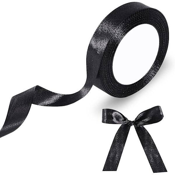 Svart Satängband, 20mm x 22m Bredd Satängband Dubbelsidig Tygband Presentband, Svart Satängband för Presentinslagning Födelsedagsfest Bröllop